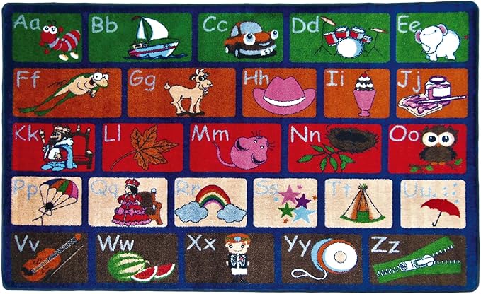 SAFECASTLE ABC Picture Phonics Alphabet Educational Area Rug for Kids 7'8" x 10'4" Preschool & Classroom Learning Carpet with Upper and Lowercase Letters, Rug for Early Learning, Daycare & Playrooms