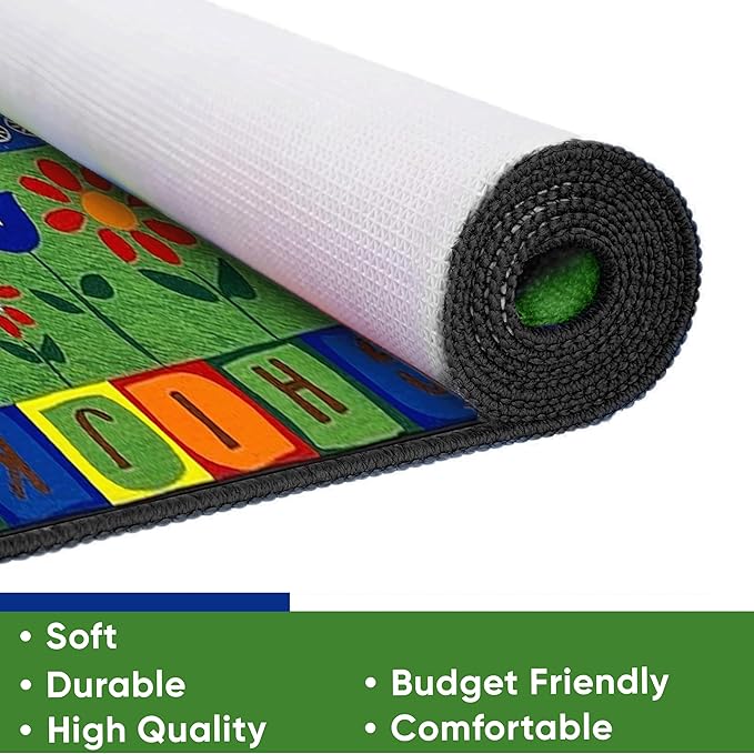 KIDCARPET.COM On The Train Rectangle Classroom Rug | Bordered Area Rug for Preschool Daycare Learning, 7'6" x 12'