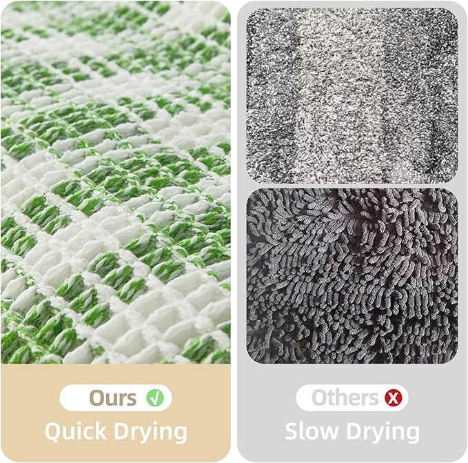 Waffle Bath Mat, Boho Bathroom Rugs Non Slip Washable Absorbent Checkered Bathroom Mat Quick Dry Cute Christmas Bath Mat, 30"x20" Green and White