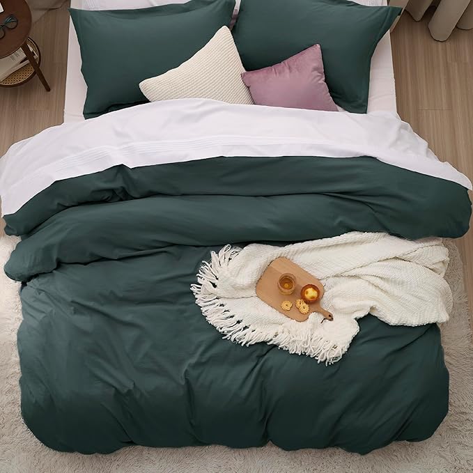 Bedsure Forest Green Duvet Cover Full Size - 3 Pieces Prewashed Extra Soft Cotton-Like Bedding Set, Includes 1 Duvet Cover 80x90 Inches with Zipper Closure & 2 Pillow Shams, Comforter Not Included