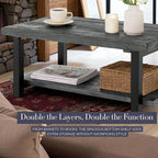 Pomona 2-Tier Rectangular Coffee Table - 42-Inch Reclaimed Wood Top with Lower Shelf Storage and Metal Legs - Farmhouse Rustic Industrial Style Living Room & Office Furniture (Slate Gray)