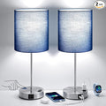 Blue Touch Lamps for Nightstand Set of 2 - Bedside Table Lamp for Bedroom with Dual USB Ports & AC Outlet, 3-Way Dimmable Lamps for Living Room Boys Room, Night Light with 5000K Daylight Bulbs