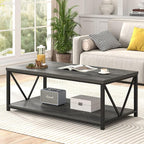 EXCEFUR Coffee Table, Rustic Wood and Metal Living Room Table, Industrial Rectangle Center Table with Storage Shelf, 47 Inch Grey