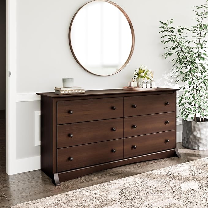 Prepac Sonoma 6-Drawer Double Dresser for Bedroom, Wide Chest of Drawers, Traditional Bedroom Furniture, 59" wide x 17.5" deep x 29" tall, Espresso