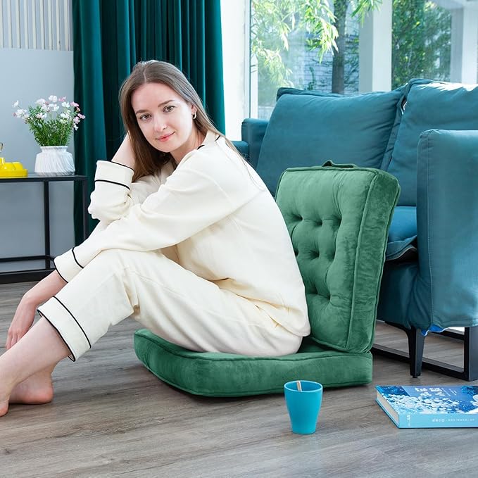 Floor Pillow Set of 2, Memory Foam Meditation Cushion, Floor Cushions for Adults Sitting, Large Square Seat Cushions for Yoga, Living Room, 20x20 Inch (Green)