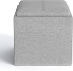 SIMPLIHOME Rockwood Cube Storage Ottoman with Tray - 17 inch Wide Upholstered Linen Look Fabric Square Storage Ottoman in Cloud Grey, Contemporary Cube Ottoman for Living Room with Serving Tray
