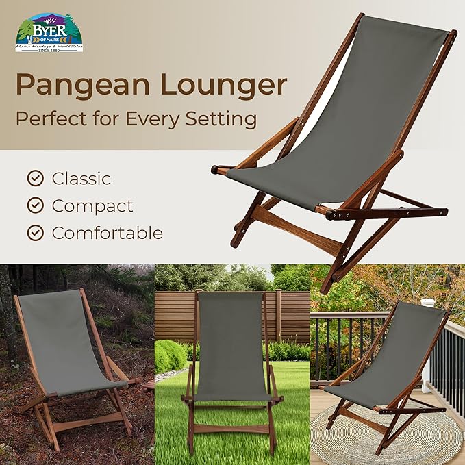 BYER OF MAINE Pangean Glider Chair – Folding Wood & Canvas Chair – Portable Outdoor Chair for Porch, Patio, or Beach in Granite