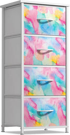 Sorbus Kids Dresser with 4 Drawers - Storage Chest Organizer Nightstand - Steel Frame, Wood Top, Tie-Dye Fabric Bins for Clothes - Wide Furniture for Bedroom, Hallway, Nursery, Closet, & Apartment