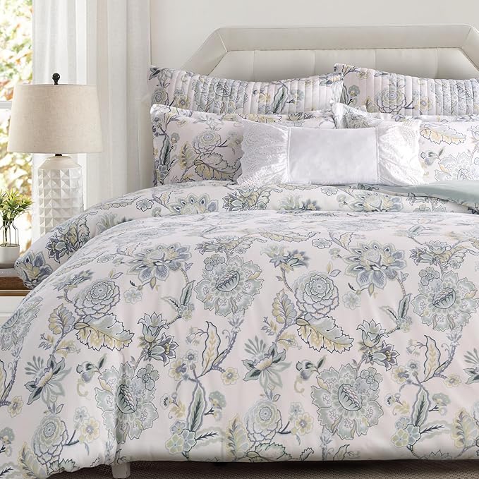 Levtex Home Ophelia Spa Reversible Twin Duvet Cover Set (68x88in) with 1 Pillowcase (26x20in) - Floral Bedding - Blue, Yellow, White - Rayon Twin Size Duvet Cover Set - Soft, Pre-Washed