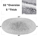 Codi Faux Fur Floor Pillows, Fluffy Large Round Cushions Sitting for Adults, Decorative Fuzzy Pillow for Fireplace, Living Room, Christmas, 32 Inch, Light Grey
