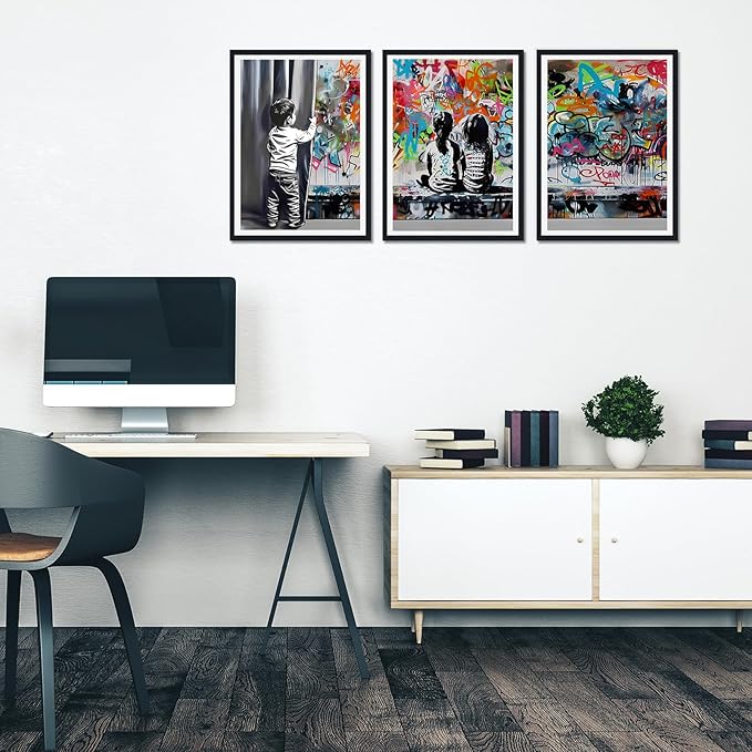 Novatique Abstract Pop Art Wall Decor Street Graffiti Wall Art Teenager Graffiti Art Painting Canvas Print for Living Room Bedroom,12" x 16" x 3Pcs