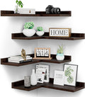 4 Tier Floating Corner Shelves Set of 4, Rustic Pine Wooden Floating Corner Wall Shelf for Wall Décor Storage, L Shaped Corner Shelf Wall Mount for Bedroom, Living Room, Bathroom, Kitchen, Red Brown.