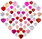 60 PCS Heart Shaped Ornaments, Romantic Glitter Hanging Baubles Decorations, Red Pink Glossy Ornaments Bulk for Valentine's Day Wedding Party Home Decor