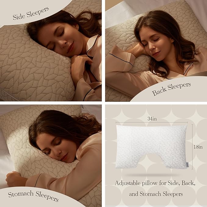 Memory Foam Pillows for Sleeping Adjustable Bamboo Blend Breathable Bed Pillow for Side, Back, and Stomach Sleepers Washable Pillow Cover Cloud Nest King Size 18X34 in