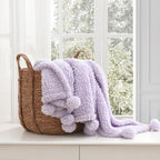 HORIMOTE HOME Ultra Soft Cozy Sherpa Throw Blanket with Pompom Fringe, Light Weight Warm Decorative Boho Style Plush Throw Blanket Cover for Couch, Sofa, Bedroom,Travel, Outdoor, 50”x60”, Purple