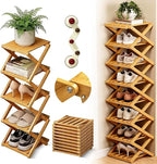 The 9-Tier No-Assembly Bamboo Rack, 2026 Upgraded Foldable 9 Tier Bamboo Corner Shoe Rack, Space-Saving Organizer for Shoes, No Assembly Narrow Shoe Shelf for Entryway Closet Dorm (Yellow, 5 Layers)
