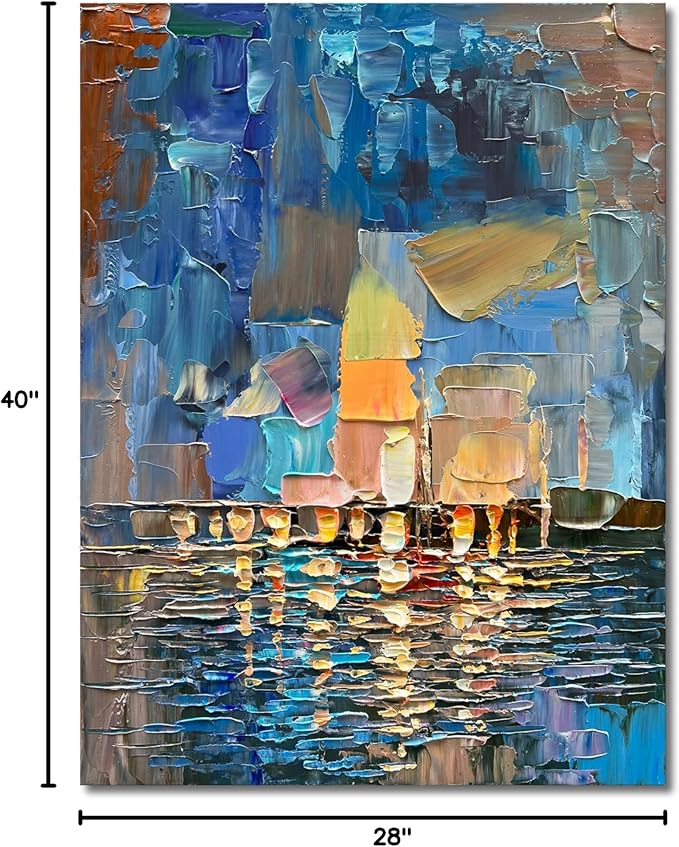 Art Hand-Painted Abstract Landscape Oil Painting Sea Landscape Modern Abstract Art Home Wall Decoration 40x28 Inches