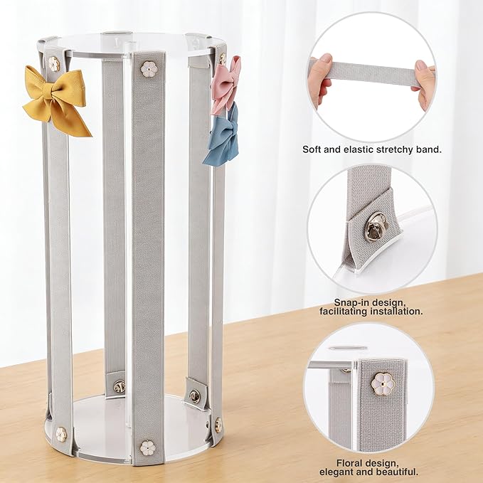 Bow Organizer for Girls - Large Capacity Hair Clip Organizer, Effortless Hair Bow Holder for Home Dresser, Perfect for Gifting, Essential Storage Solution for Girls(Gray)
