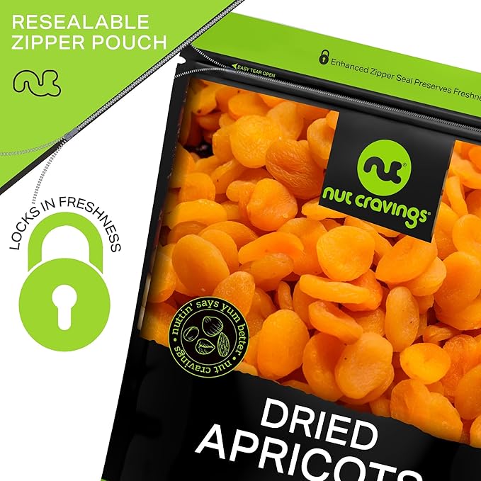 NUT CRAVINGS - Dried Turkish Apricots, No Sugar Added, Unsweetened (80oz, 5 LB, Bulk) Tu Bishvat Favorite - Sweet Healthy Snack, Vegan, Kosher, Resealable Bag