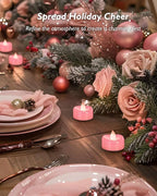 Flameless Candles, 12 Pack Tea Lights Candle Battery Operated, LED Tealight Votives, Realistic Tea Lights for Wedding Christmas Party Home Decor -D 1.5” x H 1.25” -Pink Light
