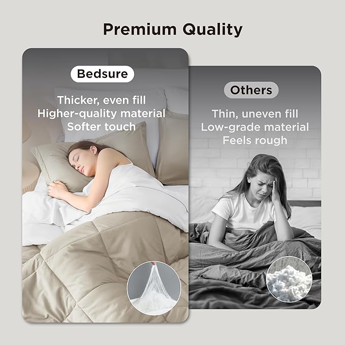 Bedsure Full Size Comforter Set - 7 Pieces Reversible Beige and White Bedding, Full Size Bed Set for All Seasons, Bed in a Bag with Down Alternative Comforter, Sheets, Pillowcases & Shams