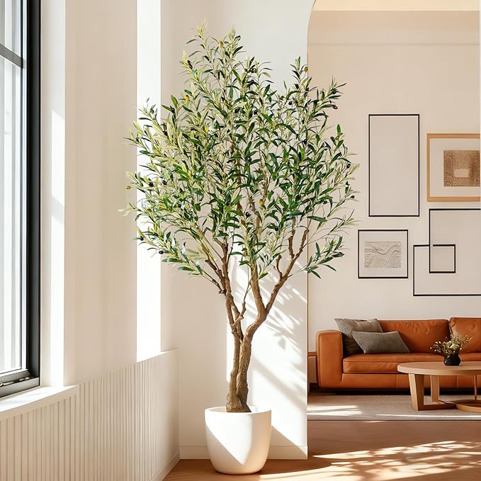 6ft Faux Olive Tree with Pot & Moss Artificial Olive Plant Fake Olive Tree for Home Decor, Large Indoor Artificial Trees Faux Plants Indoor Durable Artificial Trees for Living Room/Office