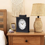 MODE HOME Vintage Mantel Clock, Large Rustic Distressed Metal Table Clock with Handle, Silent Non-Ticking Quartz Movement, Antique Brown Fireplace Shelf Desk Clock for Living Room Bedroom Office