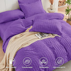 HYMOKEGE Dark Purple King Size Comforter Set Seersucker 7 Pieces, All Season Luxury Bed in a Bag for Bedroom, Bedding Set with Comforter, Sheets, Pillowcases & Shams