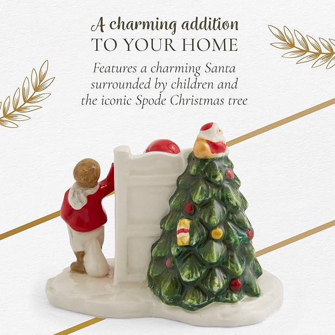 Spode Christmas Tree Miniature Village Figural Decoration, Snowy Christmas Village Set, Ceramic Holiday Decor - Festive Holiday Decorations for Indoor Display (Santa with Children)