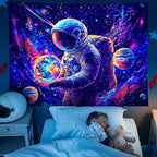 NYZE Astronaut Space Tapestry for Bedroom, Glow in the Dark Room Decor Wall Tapestries, Cool Galaxy Planet Wall Hanging, Wall Hanging for Men Guys Gamer Room Dorm Living Room 90in x 70in