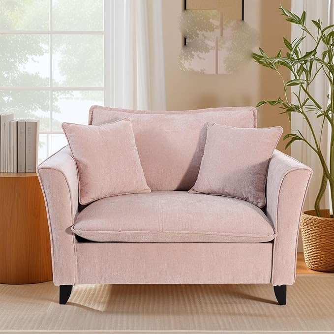 ERYE Living Room Accent Chair, Modern Chenille Upholstered Wider Seat Cushion Leisure Armchair W/2 Pillows and Removable Cover for Home Apartment,Bedroom,Office