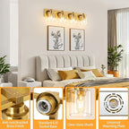 4 Light Modern Bathroom Light Fixtures Over Mirror, Brass Finish Vanity Lights for Bathroom Wall Sconces with Clear Glass Shades, E26 Socket (Bulbs Not Included)