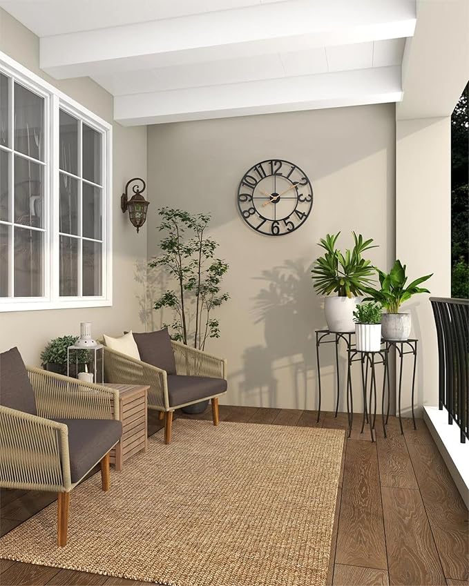 Large Clocks for Living Room Decor, Silent Non Ticking Wall Clocks Battery Operated, 18 Inch Decorative Analog Metal Indoor Outdoor Wall Clock for Kitchen, Bedroom, Office, Patio - Black