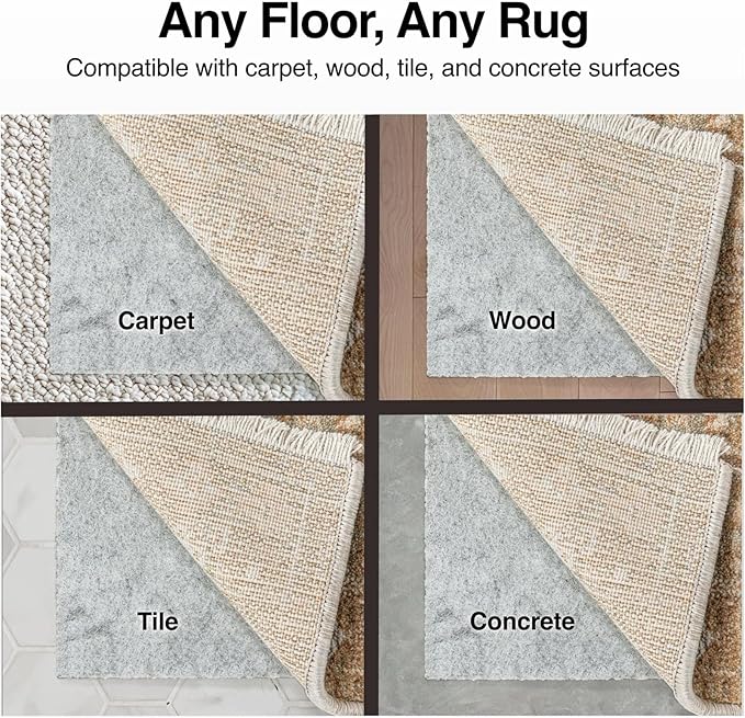 WELL WOVEN Premium 1/4" Thick Felt Rug Pad 7x9 - Non Slip Rubber Backing for Hard Floors & Carpet - Easy Cut to Size for Custom Fit - Superior Cushioning & Floor Protection Shield
