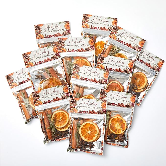 24 Pcs Christmas Potpourri Simmer Pot Kit Christmas Scent Stocking Gifts Holiday Stovetop Potpourri for Home Fragrance Housewarming Hostess Gift