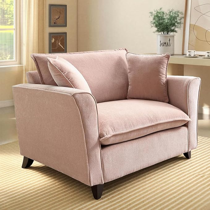 ERYE Modern Chenille Upholstered Accent Chair Wider Seat Leisure Cushion Armchair with 2 Pillows and Removable Cover for Home Apartment Office Living Room Bedroom