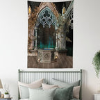 Ambesonne Gothic Tapestry, Patio with Enchanted Wishing Well Ivy on Antique Gateway to Forest, Wall Hanging for Bedroom Living Room Dorm Decor, 60" X 80", Taupe Green