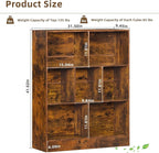LEYAOYAO 7 Cube Bookshelf with Base,3 Tier Mid-Century Modern Brown Bookcase,Standing Wide Bookshelves Storage Organizer Shelf,Rustic Wood Display Cabinet Book Shelves for Bedroom,Living Room,Office