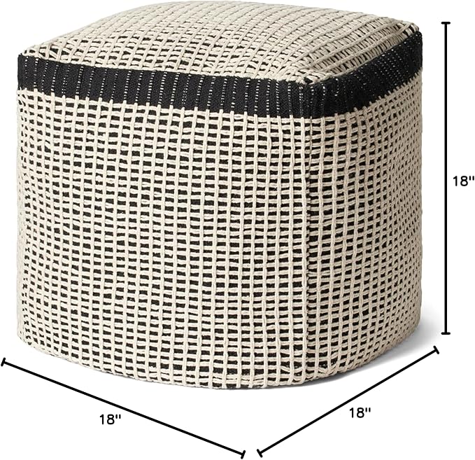 Loloi II LPF0040 Black/Ivory 18'' W x 18'' D x 18'' H Pouf