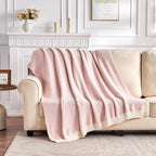 CozeCube Super Soft Fullfy Microfiber Reversible Knitted Blankets, Warm Cozy Fuzzy Plush Throw, Pink and White Melange Throw Blanket for Couch Bed Sofa, 50" x 60"