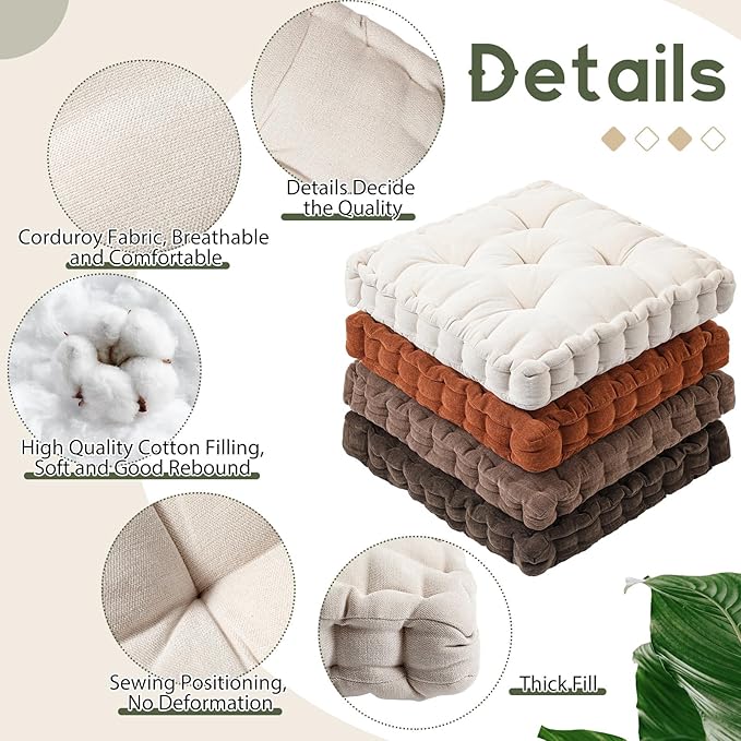 Jerify Floor Pillow Cushions 22 x 22 Inch Round Square Large Meditation Floor Pillow for Classroom Adult Meditation Picnic Party Seating Learning Daycare School(20x20x5',Square,Mixed Colors)