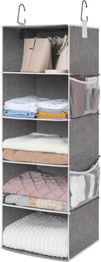 StorageWorks 5-Shelf Hanging Shelves for Closet, Clothes Organizers and Storage, 13" D x 15" W x 47 ¾" H, Gray