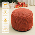 Round Stuffed Pouf Ottoman for Foot Rest, Storage Ottoman Pouf Foot Stool Cushion, Faux Fur Poufs with Foam Chunk Filling, 26 X 18 Inch Floor Chair for Living Room Bedroom Home Decor, Coral Orange
