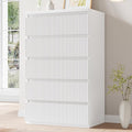 Modern 5 Drawer Dresser, 43" Tall Dressers for Bedroom, Fluted Dresser with Hidden Handle Design, Wood Mid Century Vertical Dresser Natural Texture for Bedroom, White Dresser