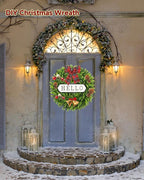 DDHS Large Boxwood Wreath Front Door 24'' Artificial Spring Wreaths for Front Door Farmhouse Wedding Green Year Round Indoor Outdoor for Summer Wreath st Patrick's Day Decoration -(Hello Sign)