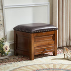 Storage Ottoman with Drawer, Microfiber Leather Padded Top Foot Rest Stool with Nailhead Trim for Bedroom Living Room