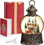 Village Snow Globe Christmas Decorations Indoor Church Snowman Snow Village Scene Gifts Classic Relief Texture Musical Glitter Snowfall USB/Battery Timer Lantern 10.6 inch