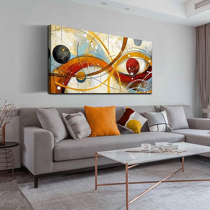 Large Abstract Canvas Wall Art for Living Room Bedroom Home Office Modern Wall Decor Line Geometric Abstract Picture Framed Canvas Prints Size 24x48