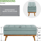 OSP Home Furnishings Katheryn Mid-Century Modern Storage Bench with Tufted Seat and Wood Legs, Sea Blue Fabric