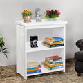 Natural Wood Bookshelf, 3 Tier Bookcase, Freestanding Display Storage Shelves Open Bookshelf for Bedroom, Living Room and Office (White, Table with Back)